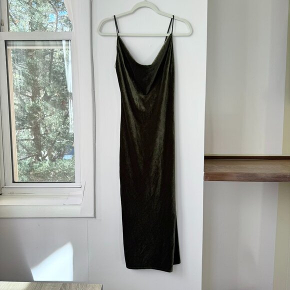 NWT Jenny Yoo Bentley Velvet Slip Midi Dress Olive Green 2 - Picture 4 of 10